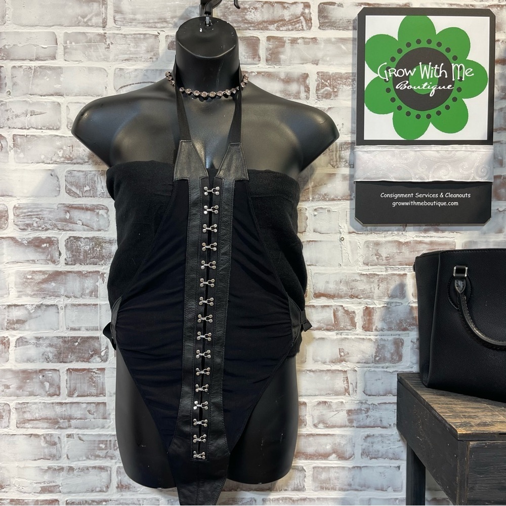 Diva Black Bodysuit with Buckle Accents 0X 1X